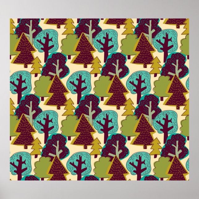 Póster Patrón transparente de color de bosque. Paisajes n (Frente)