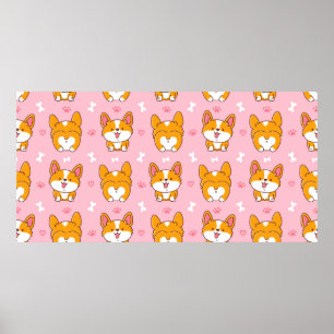 Póster Patrón transparente de corgi feliz