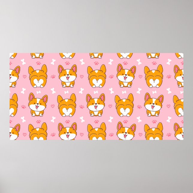 Póster Patrón transparente de corgi feliz (Frente)
