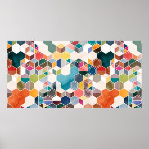 Póster Patrón transparente de hexágonos en colores aleato