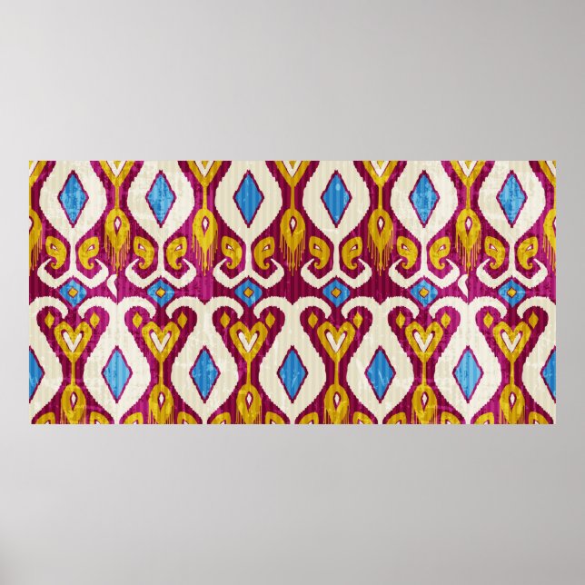 Póster Patrón transparente de tejido de ikat tradicional (Frente)