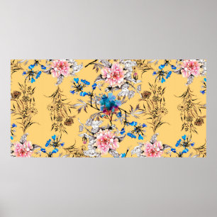 Póster Patrón transparente dibujado a mano de acuarela co