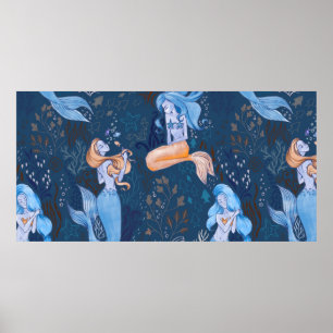 Póster Patrón transparente dibujado a mano de una hermosa