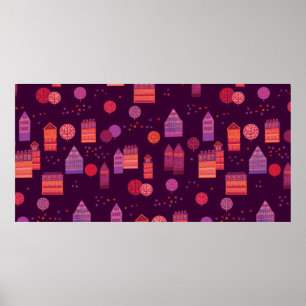 Póster Patrón transparente dibujado a mano por Cityscape