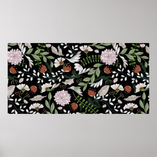 Póster Patrón transparente pintado a mano con flores