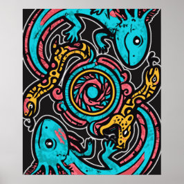 Póster Patrón tribal azteca axolotl xolotl mitología boho