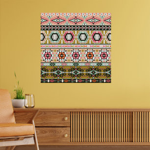 Póster Patrón Tribal Azteca Colorido Boho Geométrico