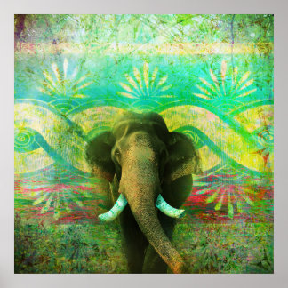Póster Patrón tribal de elefante bohemio Turquesa bonito
