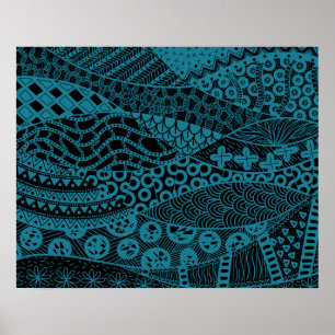 Póster Patrón tribal elegante de resumen geométrico azul