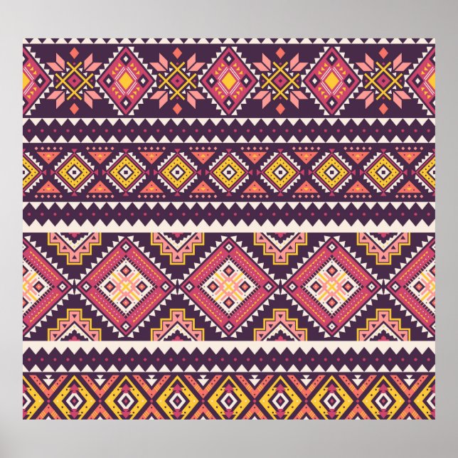 Póster Patrón tribal rayado, geométrico sin costuras. (Frente)