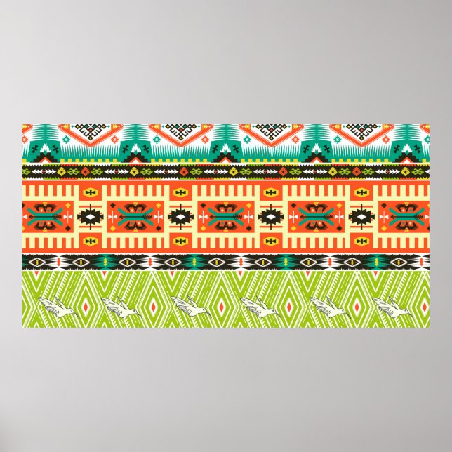 Póster Patrón tribal sin foco con elementos geométricos y (Frente)