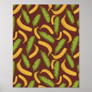 Póster Patrón tropical de hojas de plátano rojo