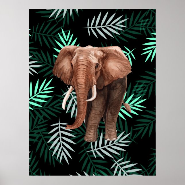 Póster Patrón tropical, elefante (Frente)