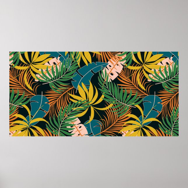 Póster Patrón tropical fluido de verano con un amarillo b (Frente)