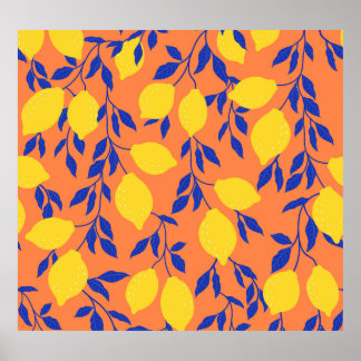 Póster Patrón tropical vintage de Lemones estilizados
