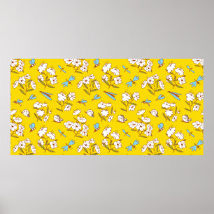 Póster Patrón veraniego sin fisuras con plantas florecien