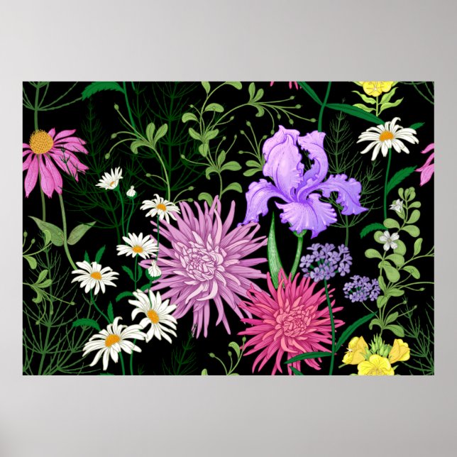 Póster Patrón veraniego sin foco. Flores silvestres, camo (Frente)