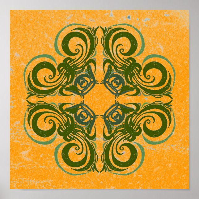 Póster Patrón verde sobre amarillo (Frente)