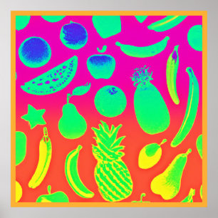 Póster Patrón vibrante de frutas de neón
