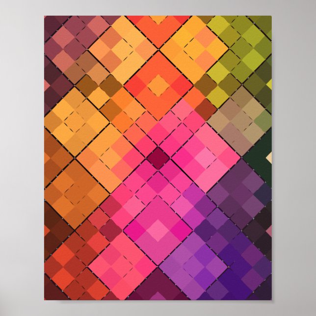 Póster Patrón vibrante de mosaico de diamantes (Frente)