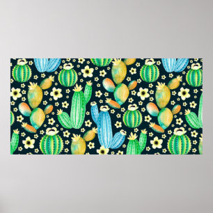 Póster Patrón vintage con suculentos. Cactus acuarela