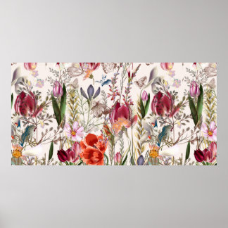 Póster Patrón vintage de las flores con diversas plantas.