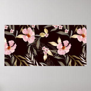 Póster Patrón vintage sin costuras con hojas de oro. Exót