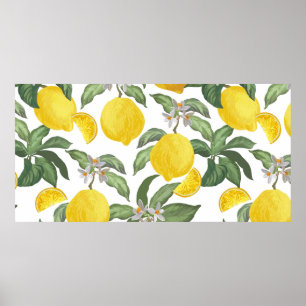 Póster Patrón vintage sin fisuras de limón. Bac de frutas