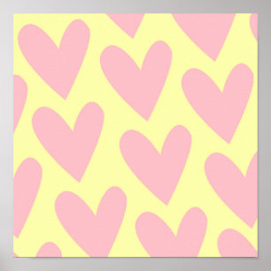 Póster Patrón Y2K amarillo rosado lindo simple del corazó