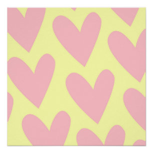 Póster Patrón Y2K amarillo rosado lindo simple del corazó