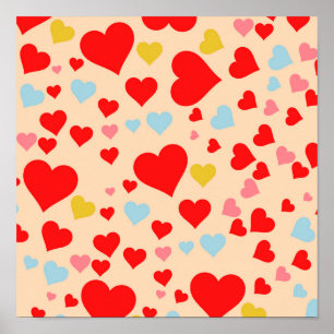 Póster Patrón Y2K de corazón simple de color azul rosado 