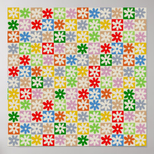 Póster Patrón Y2K de flor de negrita y color