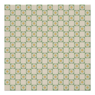 Póster Patrón Y2K de girasol verde bajo control estético