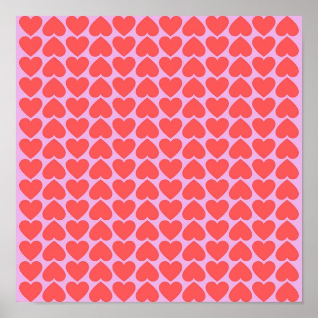 Póster Patrón Y2K de Red Heart Grid Rosa (Frente)