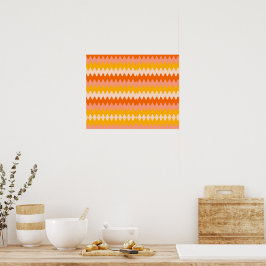 Póster Patrón Zig Zag moderno amarillo, naranja y blanco