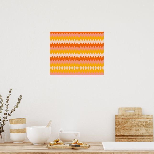Póster Patrón Zig Zag moderno amarillo, naranja y blanco (Cocina)