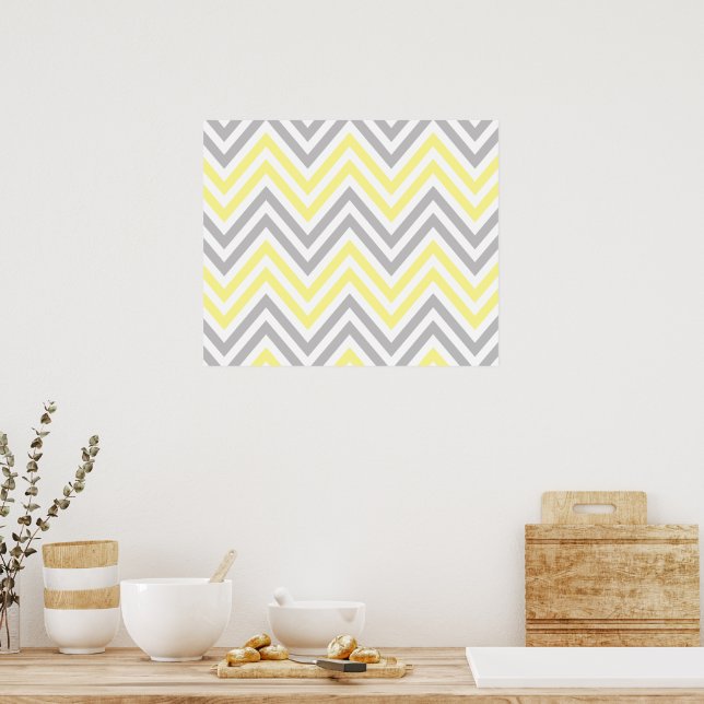 Póster Patrón Zigzag, patrón Chevron, amarillo, gris (Cocina)