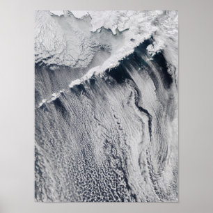 Póster Patrones de nubes visibles sobre la isla de Aleuti