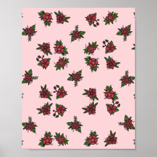 Póster Patrones de rosas, diseño adorable de rosa y rojo