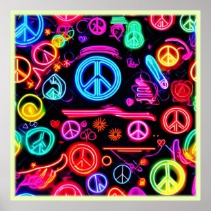 Póster Patrones de símbolos de Neon Peace