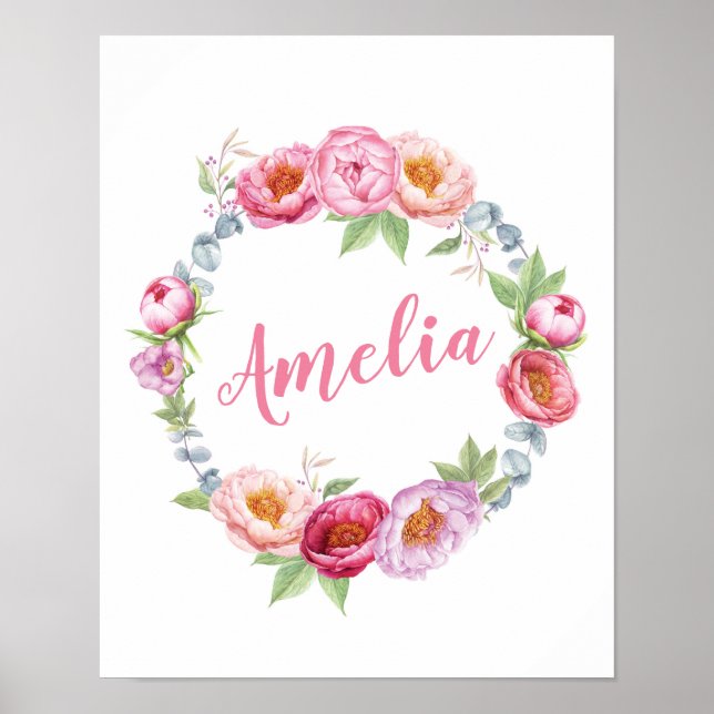Póster Patrones florales personalizados poster de nombres (Frente)