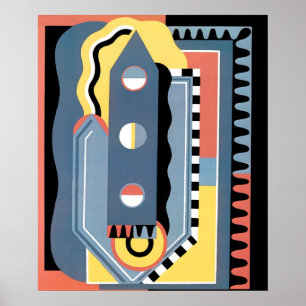 Póster Patrones geométricos de Jazz Pochoir Art Deco anti