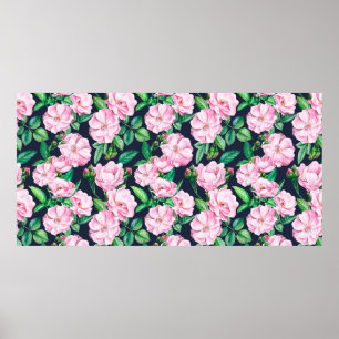 Póster Patrones sin inconvenientes de ramas de rosas, bro