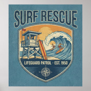 Póster Patrulla de Salvavidas de Rescate de Surf Est 1950