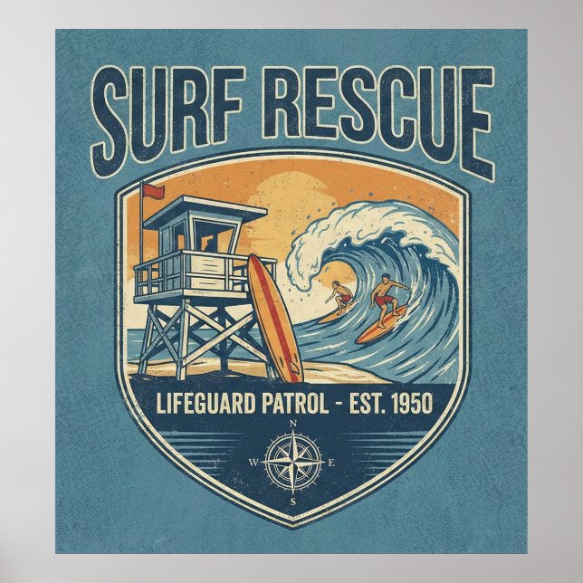 Póster Patrulla de Salvavidas de Rescate de Surf Est 1950 (Frente)