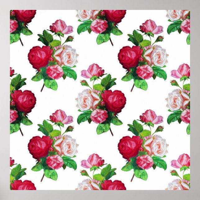 Póster Pattern with Red, White and Pink Roses, (Frente)