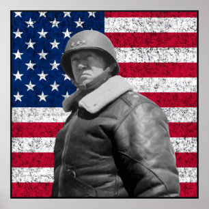 Póster Patton y la bandera estadounidense — Frontera