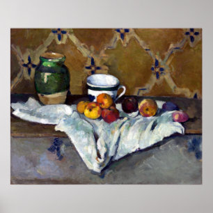 Póster Paul Cezanne aún vive con jabón, copa y manzanas