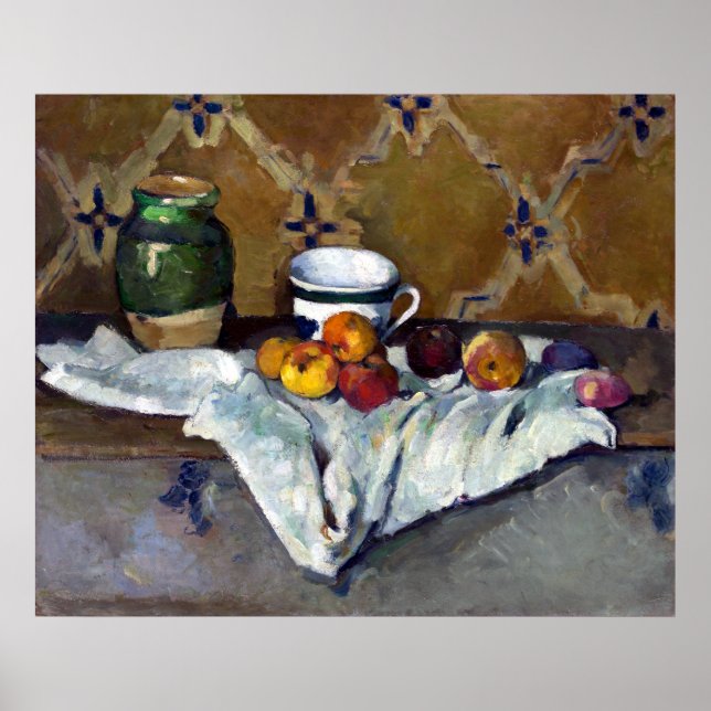 Póster Paul Cezanne aún vive con jabón, copa y manzanas (Frente)