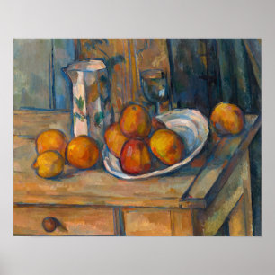 Póster Paul Cezanne - Bodegón con jarra de leche y frutas